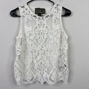 James Coviello Shirt Womens M White Lace Crochet Tank Top Boho Festival Romantic